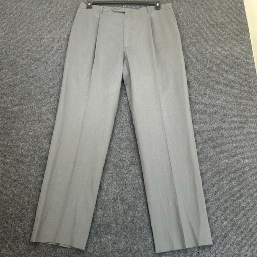 Hart Schaffner Marx Mens Wool Dress Pants Pleated Stretch Gray 34X30